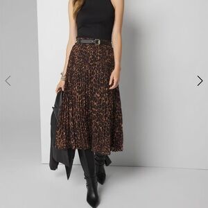 NWT White House Black Market WHBM Pleated Leopard Print Midi Skirt XXS